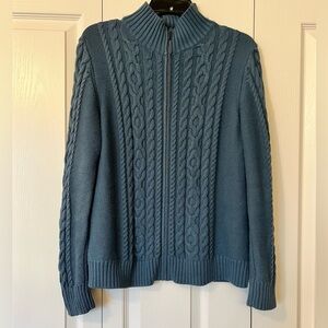 L.L. Bean Cable Knit Fisherman Zip Up Cardigan Sweater Jacket Size Large